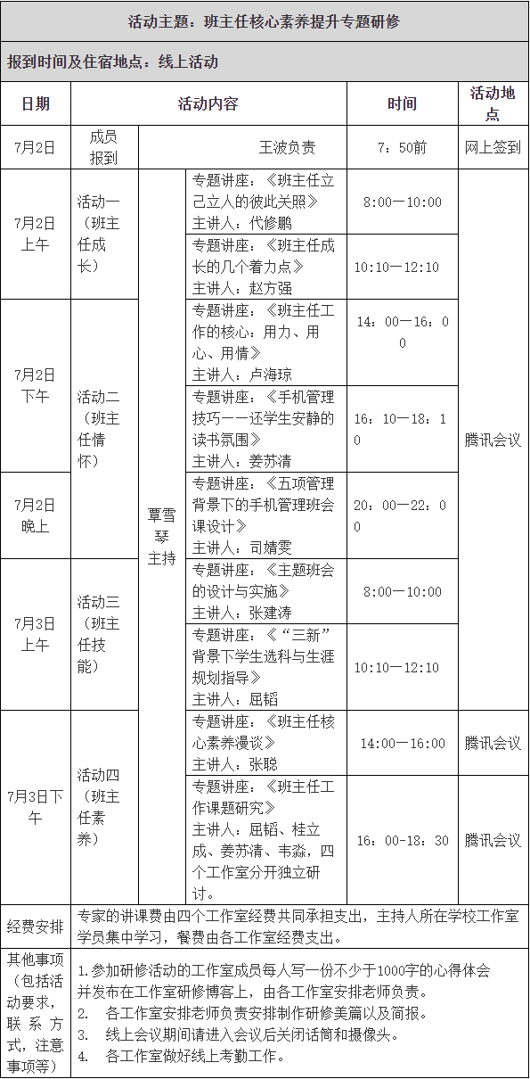 关于中学卓越教师工作室七月份开展活动的通知