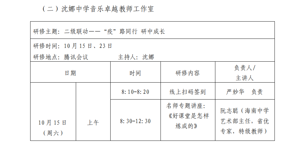 关于陈辉、沈娜、邓辉、李红庆等中学卓越教师工作室十月份开展线上专题研修活动的通知